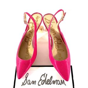 Sam Edelman Pointy-Toe Fuschia Silk Slingback Pumps size 10 kitten heel 40mm